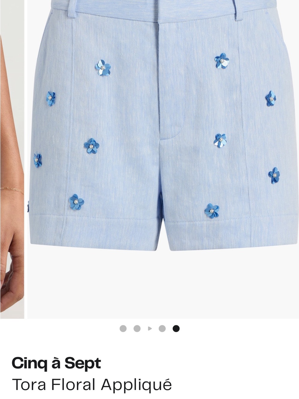 cinq a sept Light Blue Floral Appliqué High-Waist Shorts